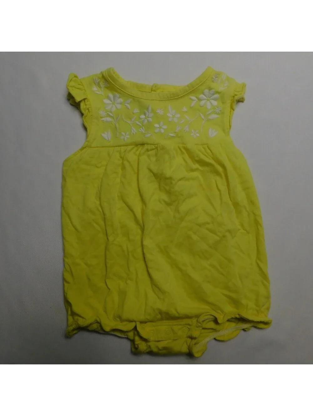 Carters Baby Girls 18 Months Yellow Romper Embroidered Floral White Flowers One